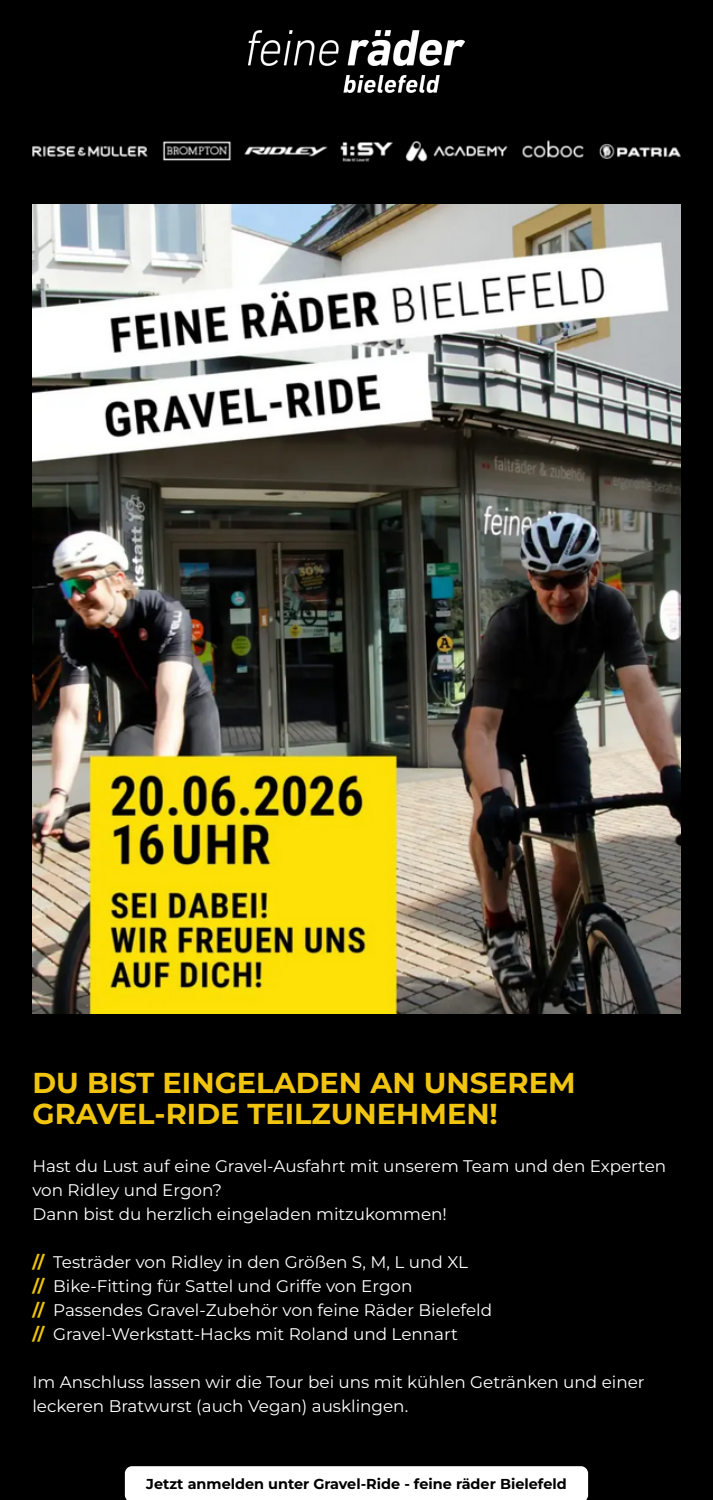 feine räder Bielefeld: Newsletter zum Gravel-Ride