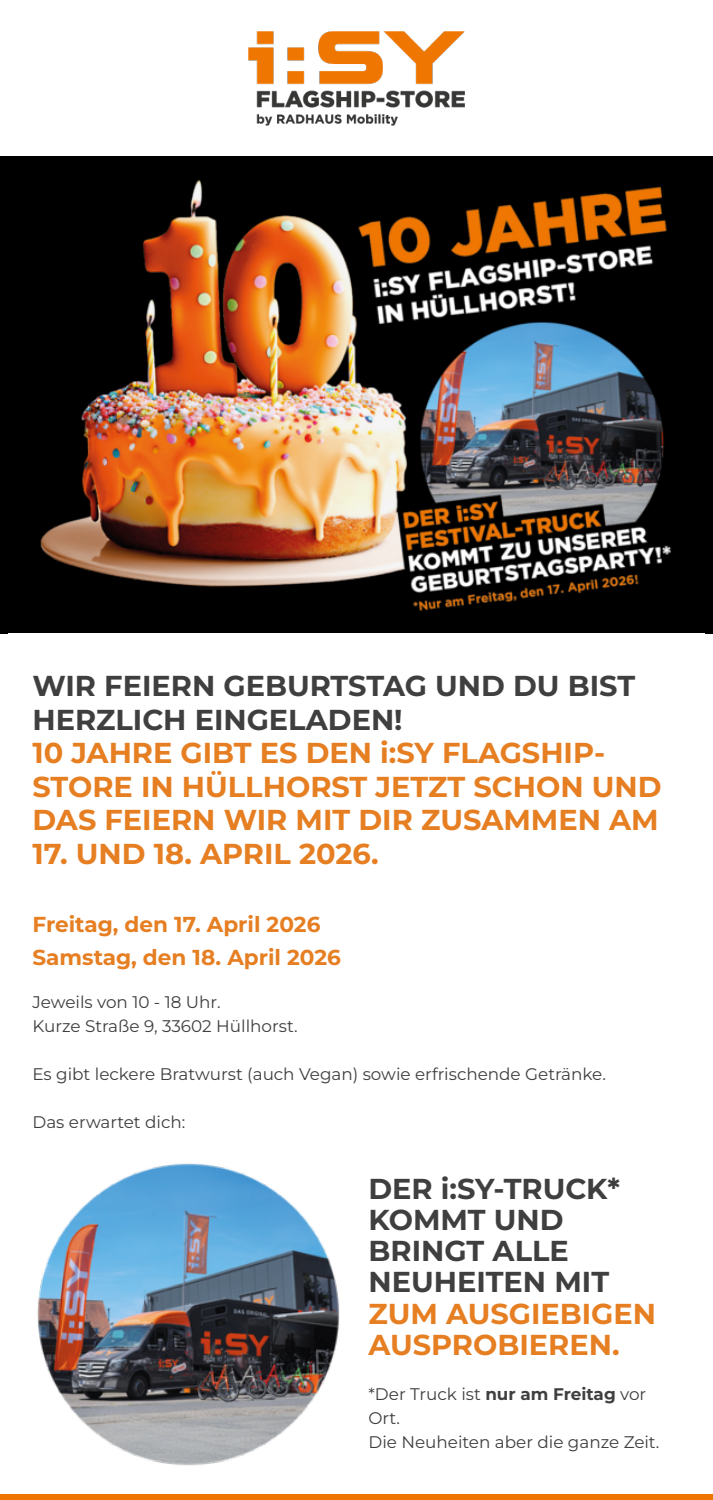 i:SY Flagship-Store Hüllhorst: Newsletter zum zehnjährigen Jubiläum