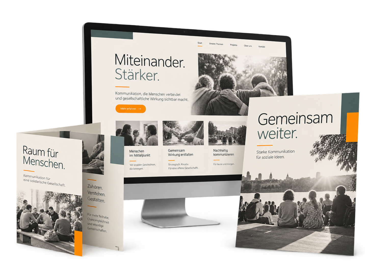 Gestaltungsbeispiele für Kommunikation im sozialen Bereich: Flyer, Anzeige und Website